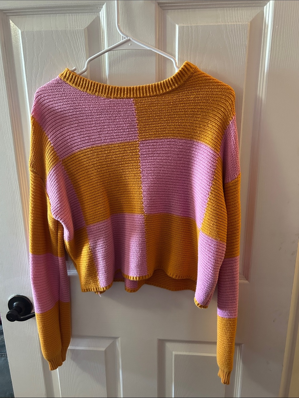 Colorblock Pink & Orange Cropped Women's Sweater